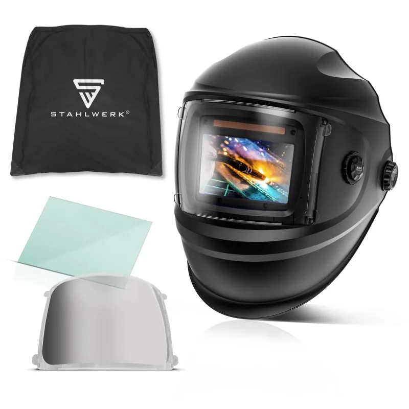 STAHLWERK BULLET 3-in-1 Automatic Welding Helmet - True Color Welding Helmet, Auto Darkening DIN 4-13, Optical Class 1/1/1/2, Optimal Field of View 100 x 60 mm, Welding Mask