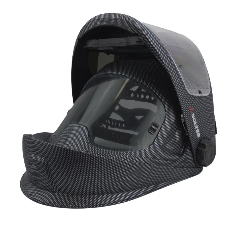 Solter - Pantalla Soldadura HELLMET R-30 Flip-Up Visión Panorámica, True Color, Memory System, Regulación Digital LCD, Auto-DIN, Modo Amolado, 5 Sensores de Luz, Comfort Plus, Accesorios Profesionales