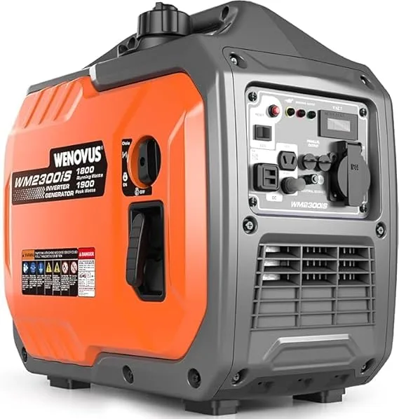 Generador Electrico Gasolina 1900W Generador Inverter Silencioso Motor de 4 Tiempos Portátil con USB y Tomas de 230V y Tanque 4.5L Pantalla LED para Camping Autocaravan Apagón.