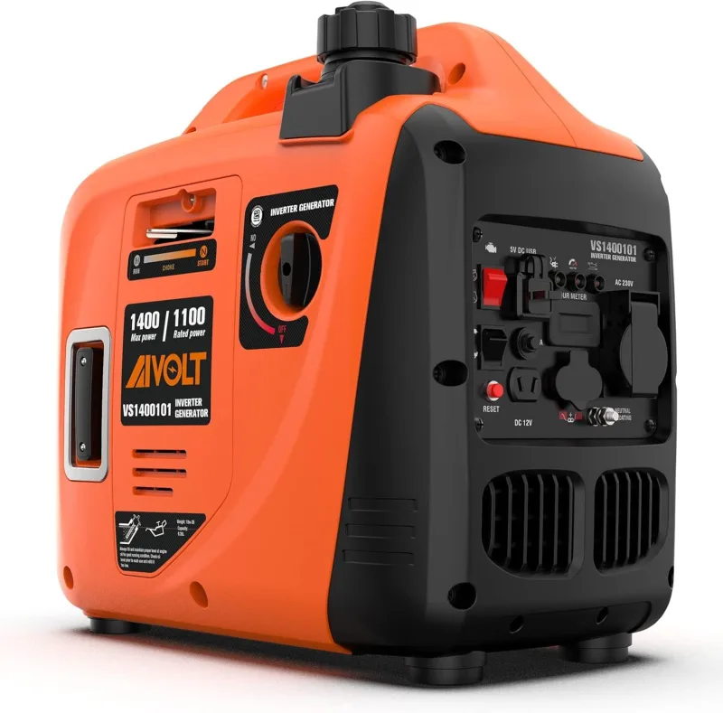 AIVOLT Silent Gasoline Inverter Generator 1400W with AC Outputs 230V/DC 12V/USB Type-A and 2.5L Portable Lightweight Generator Tank for Outdoor Camping