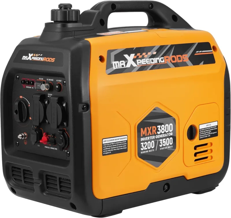 maXpeedingrods 3500W Generador Electrico Gasolina, 4 Tiempos Generador de Inverter, Silencioso y Ligero, Modelo ECO con 2x 230 V, 2x USB para Camping, Caravana, Construcción y Emergencias