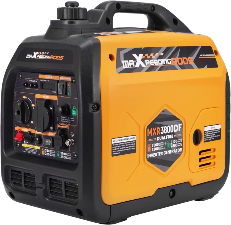 maXpeedingrods Generador Electrico GLP Gasolina 3500W Silencioso con Generador Inverter de Gas con USB y Tomas de 230V Digita para Camping Garaje Viaje