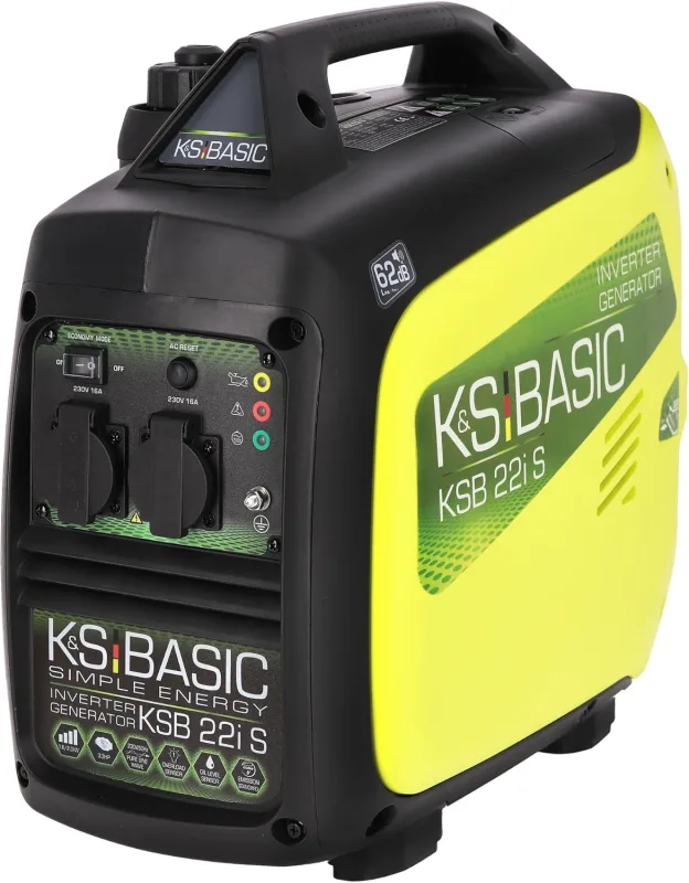 Generador inverter KSB 22i S de 2000 W, conversión electrónica, generador de gasolina silencioso y ligero, motor Euro V, 2 enchufes de 16 A (230 V), modo ECON, carcasa de aislamiento acústico,
