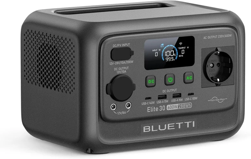 BLUETTI Elite 30 V2 Estación de Energía Portátil, Generador Solar de 288Wh, 600W Salidas CA (Power Lifting 1500W), Batería LiFePO4 de Carga Rápida para Camping, Viajes por Carretera y Cortes de Luz