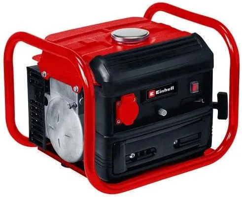 Einhell Generador eléctrico de gasolina, 800 W, limpio motor de tracción de 2 tiempos, toma de corriente de 230 V, 4 L tanque, tracción del cable para el arranque, Color Negro Y Rojo