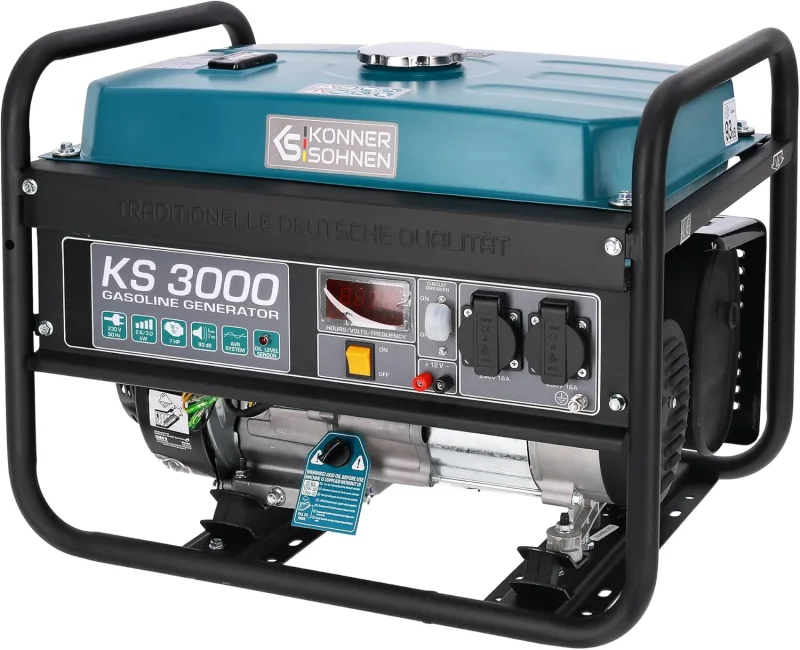 Könner & Söhner KS 3000 petrol generator, 3000 W, 2 x 16 A (230 V), 12 V, electric generator with (AVR), oil indicator, overload protection, display