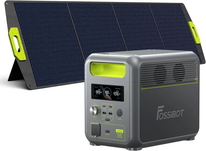 FOSSiBOT F1200 Portable Power Station with Solar Panel 200W, 1024Wh LiFePO4 Battery,2 1200W AC Outputs (2400W Peak),49min Fast Charging,Solar Generator for Outdoor Camping/RV/Balcony