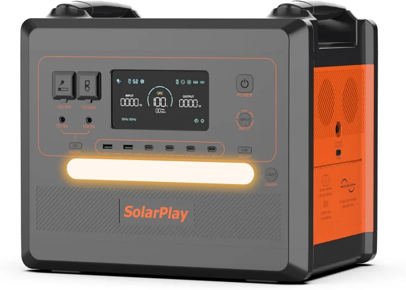 SolarPlay Q2402M Portable Power Station, 2304Wh LiFePO4, 2500W AC Outputs (5000W Peak) Portable Solar Generator Outdoor Camping, for Travel, Power Outage.