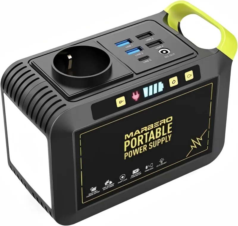 MARBERO Estación de energía portátil de 88 Wh, generador solar, batería con enchufe de 230 V CA, 120 W, almacenamiento de corriente móvil con linterna LED para camping, viajes, autocaravanas, hogar