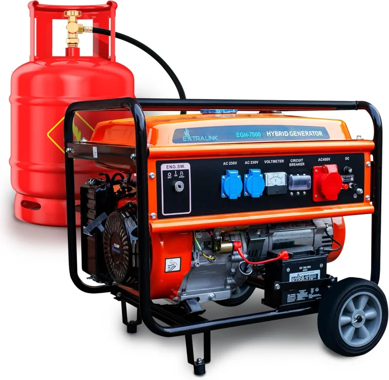 Hybrid Generator Set, 7kW 3F, Max. power 7500W, Tank capacity 25L, operation up to 11 hours, Breakdown/overload protection, Gasoline electric generator/gas generator