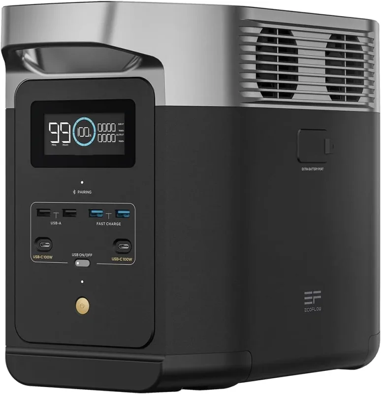 Estación de Energía Portátil EcoFlow Delta 2 con Capacidad Ampliable de 1 a 3 kWh, batería LFP, Carga rápida, Uso como generador Solar para alimentación de Reserva en casa, Camping y autocaravanas