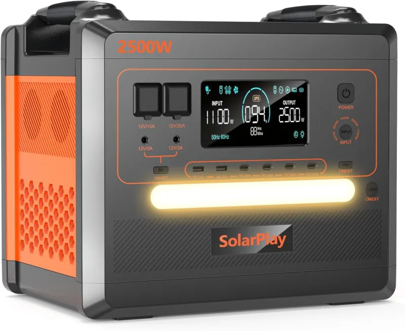 SolarPlay Portable Power Station 2500W, 2300Wh Solar Generator with LiFePO4 Battery, Output 12 Ports, Portable Power Station for Camping, Motorhome, Emergency (Q2402M)
