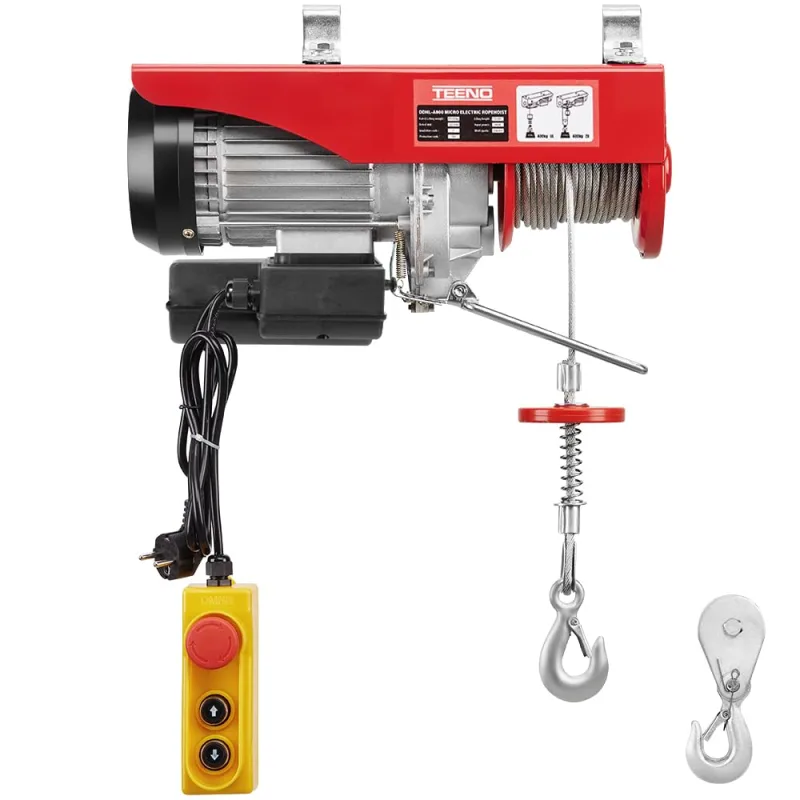 TEENO 1450W Electric Hoist Overload Hoist Electric Winch 220V 20M Single Double Suspension 400kg 800kg 6m/min 12m/min Red (400kg/800kg)