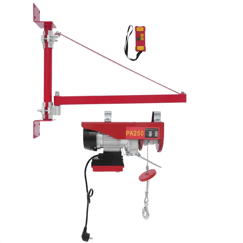 Electric Winch and Swivel Hoist Arm 550W 12m Lifting Height with Remote Control Electric Hoist 250kg Load Capacity for Factory, Docks, Warehouses