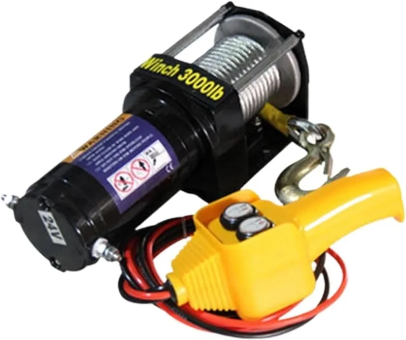 Polipasto Eléctrico Cabrestante eléctrico para vehículos Todoterreno, Equipo de recuperación de vehículos de tracción para automóviles de 12V/24V Cabrestante Elevador(12V_Wired Handle)