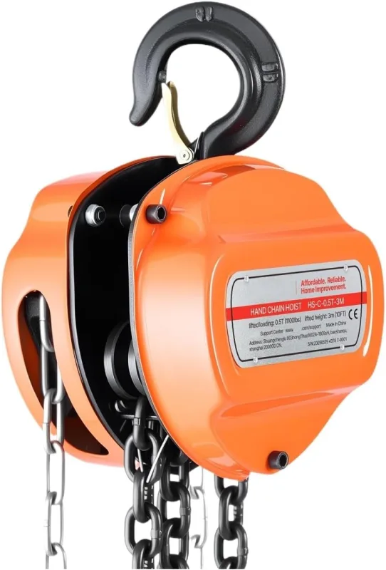 Polipasto Eléctrico Polipasto de Cadena Manual con Cadena galvanizada G80 polipasto de polea de Altura de elevación de 10 pies/20 pies para Garaje Montacargas eléctrico(1T 10FT)