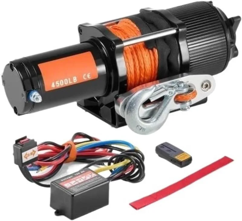 Polipasto Eléctrico Cabrestante eléctrico ATV/UTV de 4500 Libras, 12 V CC con Cuerda sintética 39 pies, Control Remoto inalámbrico y por Cable Montacargas eléctrico