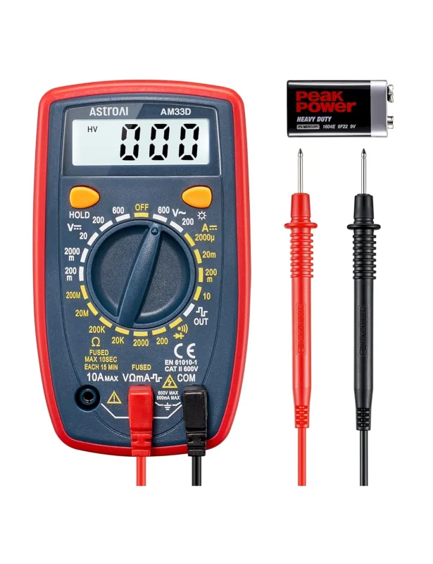 AstroAI Multímetro Digital, Polímetro Profesional, Voltímetro, Tester Electricista, Multimeter para Corriente CC, Voltaje CA/CC, Resistencia, Continuidad y Diodos de Prueba, Azul