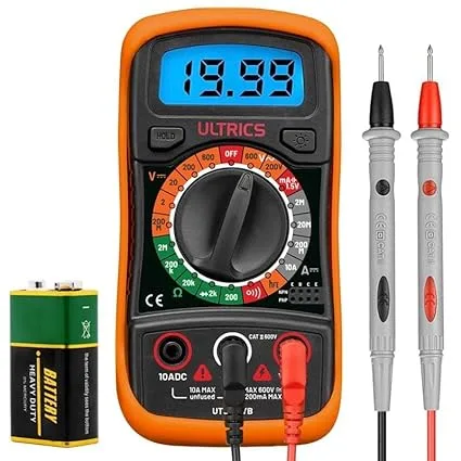 ULTRICS Multimetro Digital Profesional, Voltímetro Amperímetro Ohmímetro Probador Voltaje Continuidad, Medidor Corriente, Mini Multímetro Portátil con Pantalla LCD para Medir OHM AC DC Resistencia