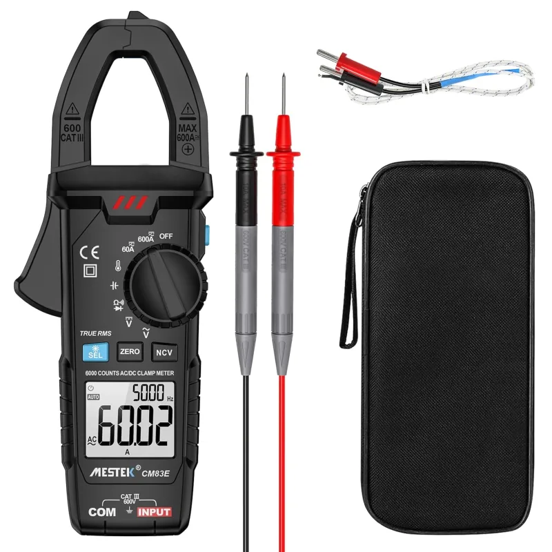 Pinza Amperimetrica Multimetro MESTEK Polimetro Digital Profesional Clamp Meter AC DC Corriente Voltaje CA/CC T-RMS Amperímetro Autorango Resistencia/Frecuencia/Temperatura Bateria NCV VFC 6000Cuentas
