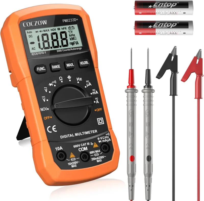 Multímetro Digital Polímetro Profesional, Voltímetro, Tester Electricista, Multímetro para Corriente CA/CC, Voltaje CA/CC, Resistencia, Capacitancia, NCV, Continuidad y Diodos de Prueba