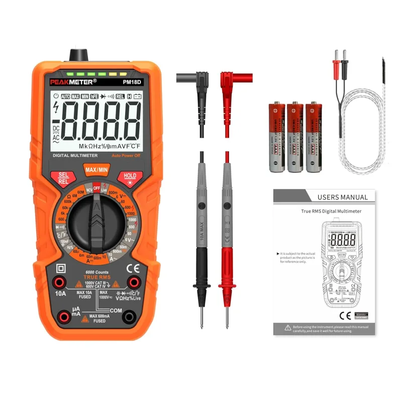 Digital Multimeter with 6000 Counts, T-RMS Voltmeter, Ohmmeter, Ammeter, Temperature Frequency Continuity Diodes Current Resistance Diode Measurement NCV Measurement Voltage Current
