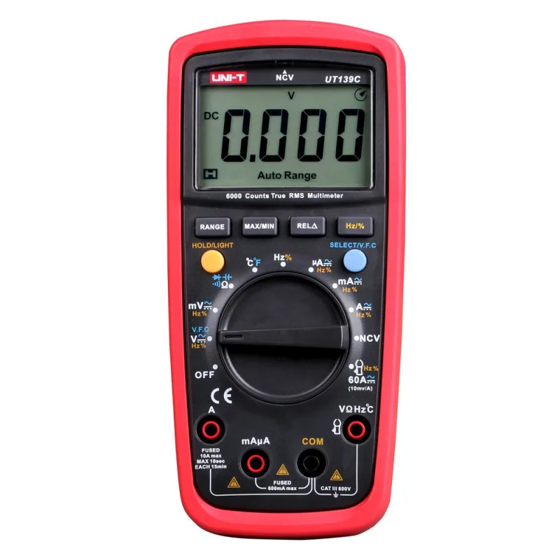UNI-T UT139C CAT III 600V UT139 Series True RMS Digital Multimeter with Frequency,NCV,Resistance, Voltage,Temperature measurement,Red/Grey