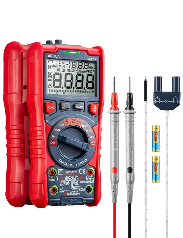 AstroAI 6000 Counts TRMS Digital Multimeter Voltmeter Polymeter Tester for AC/DC Current, AC/DC Voltage, Resistance, Frequency, Capacitance, Continuity, Test Diodes
