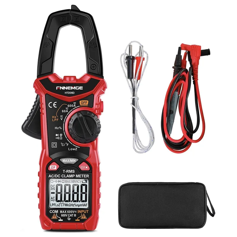 FNNEMGE Digital Clamp Meter, DC/AC Current Meter: 0-600A, True RMS 6000 Counts Automatic Range Plier Multimeter, Measures Continuity Voltage Capacity.