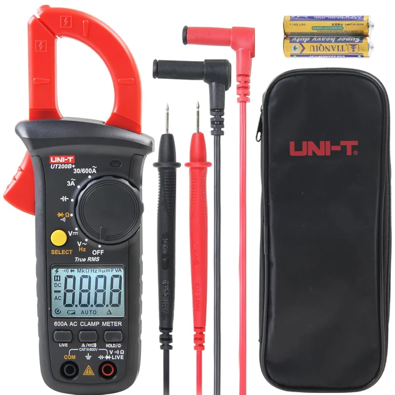 UNI-T UT200B+ Pinza Amperimétrica, True RMS Rango Automático Digital Multímetro Con Pantalla Retroiluminada para Tensión CA, Corriente CA, Continuidad, Resistencia, Diodo Pinza Multímetro Profesional