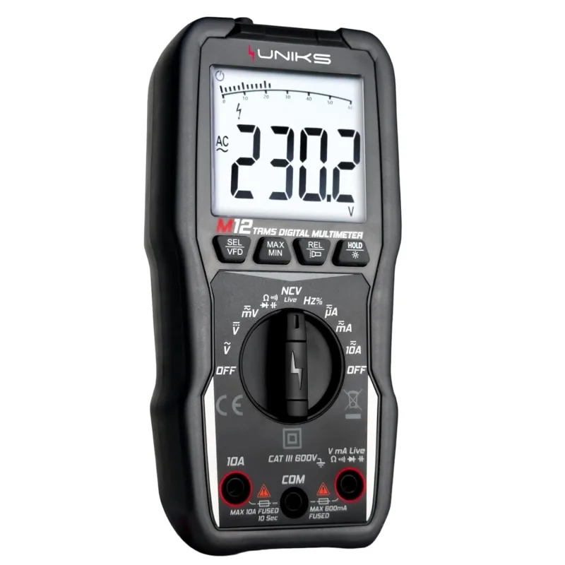 UNIKS | Professional Multimeter TRMS M12 6000 Counting - Tester With LCD Display and LED Light - Non-Contact NCV Detection and Low Pass Filter