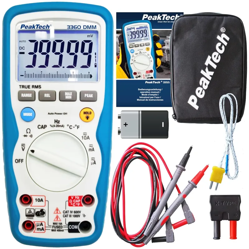PeakTech 3360 – Digital RMS Multimeter, Waterproof (Ip67), 40000 Counts, Professional Portable, Tuv/Gs, Auto Range, Voltage Meter, Continuity Tester – Cat III 1000 V