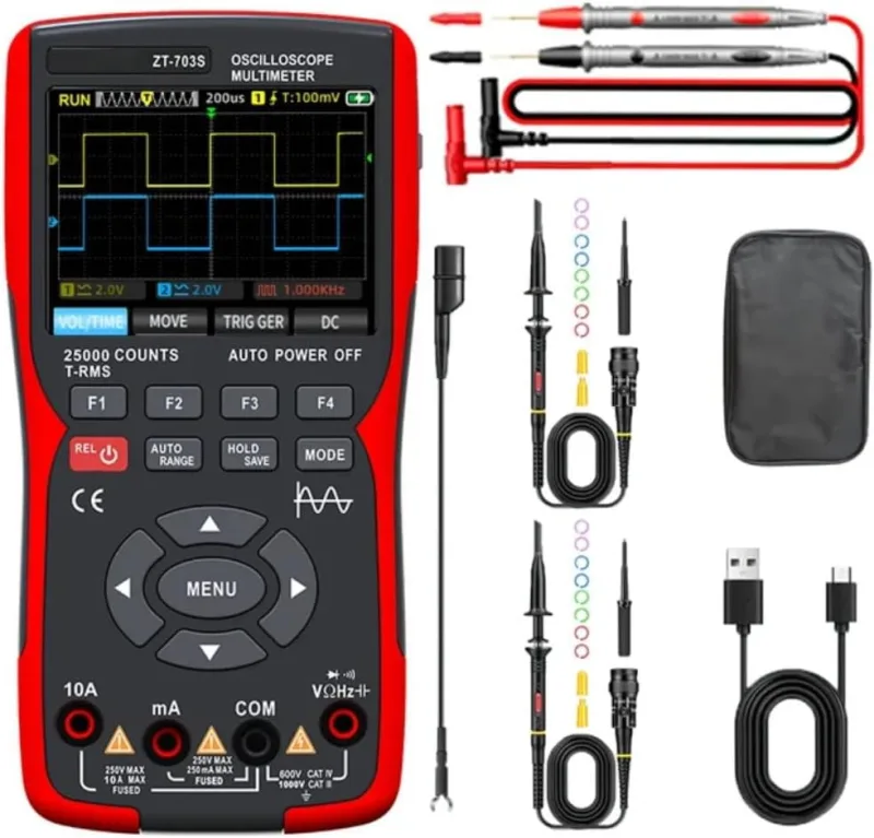 3 in 1 Oscilloscope Multimeter, Mulcort Digital Multimeter 50MHz Bandwidth Sampling Rate 280MS PC Waveform Data Storage Generator