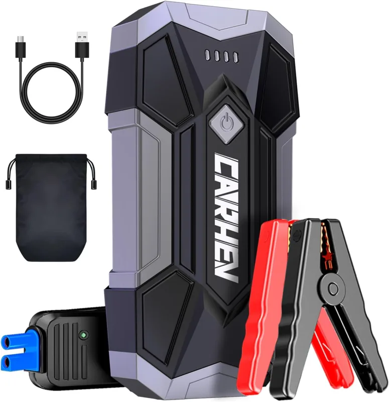 Arrancador de Coche 4500A, Arrancador de Bateria de Coche Portátil (hasta 8,0L de Gas o 8,0L de Diésel), 12V Car Jump Starter con Linterna LED y Pinzas bateria Coches