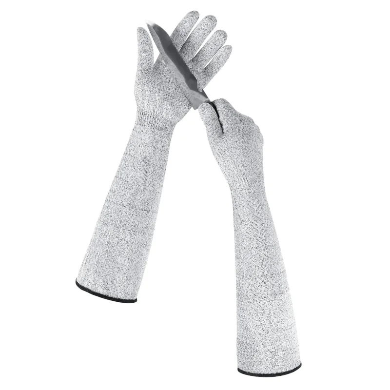 Ainiv 1 Par Gris Guantes Anticortes, 55cm Guante Carnicero, 5 Nivel Protectores Guantes Anticorte Trabajo, Guantes Anticorte Alimentario para Jardinería, Reparación de Trabajos de Tallado de Madera
