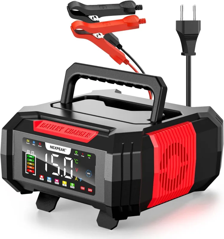 15A Car Battery Charger, NEXPEAK NC315 12V 24V LiFePO4 Portable Car Battery Charger 9-Stage Smart Battery for Car, Truck, Motorcycle, Lawnmower, Boat, Marine