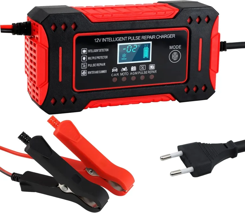 Car Battery Charger 12V 6A, Fully Automatic Smart Car Battery Charger with LCD Display, 12V Lead Acid Batteries with Temperature Compensation for Cars