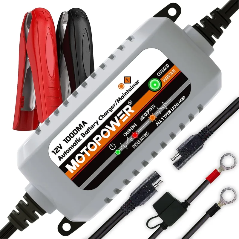MOTOPOWER MP00205B 12V 1000mA Fully Automatic Battery Charger Maintainer (a) - Grey