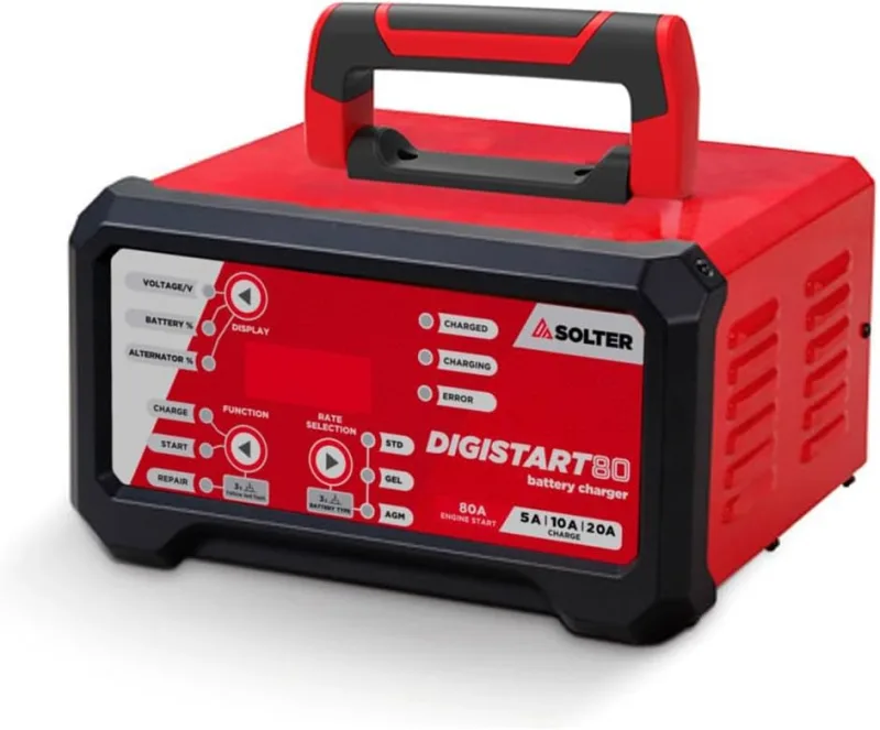 Solter Starter charger batteries 12/24V, DIGISTART 80, Automatic charging 10 stages 5/10/20A, 80A starter 5 s, repair mode and test alternator