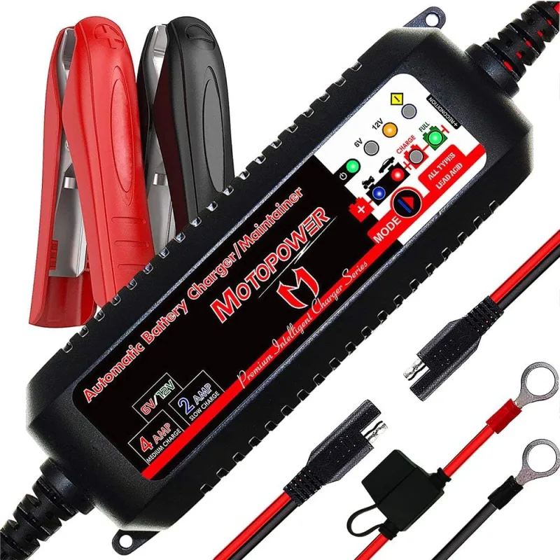 MOTOPOWER MP00207-FR 6V/12V 4AMP Maintainer Fully Automatic Smart Charger with Battery Recovery Mode