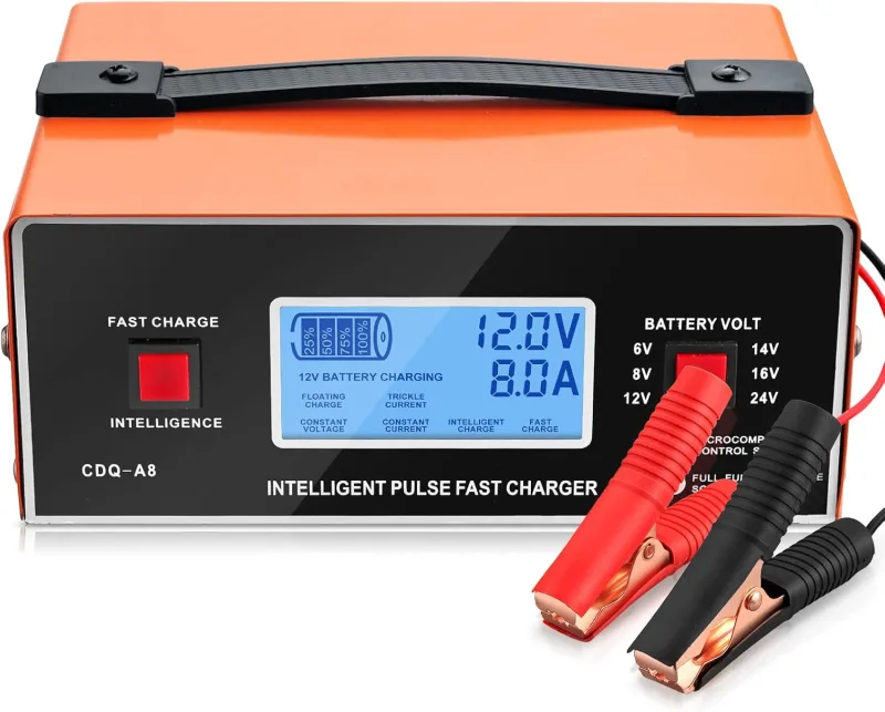 EYPINS Car Battery Charger, 6V/8V/12V/16V/24V Fully Automatic Smart Universal Car Charger with Display, 0-10A Trickle Charger for Gel Batteries, AGM, STD/Lead Acid