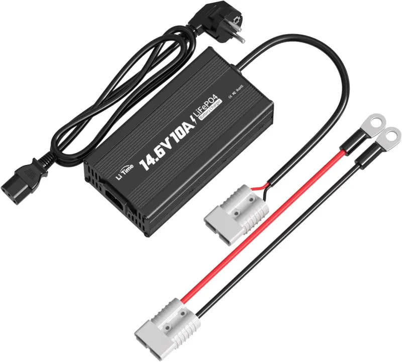 LiTime 12V 10A Lithium Battery Charger, 14.6V AC-DC Lifepo4 Charger with Anderson Connectors and LED Indicators, Deep Cycle Rechargeable Battery Charger for Cars