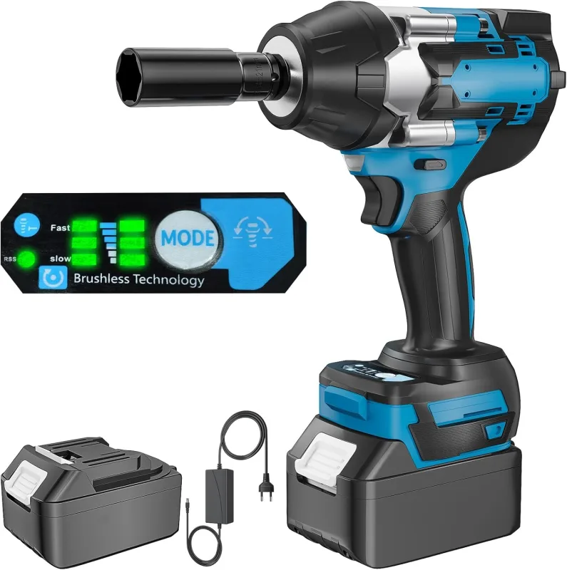 Impact Wrench 1800 N·m Battery, Brushless Battery Impact Gun with 3.0AH Batteries, 3 Speeds + LED Light, Wireless Impact Wrench for Car Home (1 x Battery)