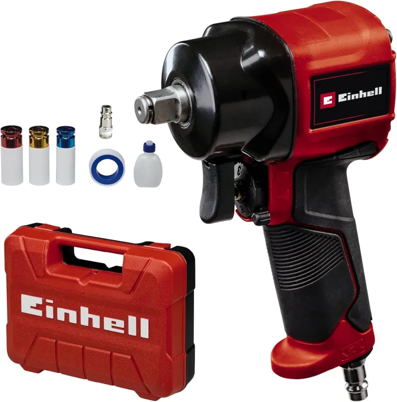 Einhell TC-PW 610 Compact Compressed Air Impact Driver (Max 8 Bar, Max Torque 610 Nm, 1/2 Inch Square Drive, Left/Right Drive, Includes 3 Pipe Wrenches)