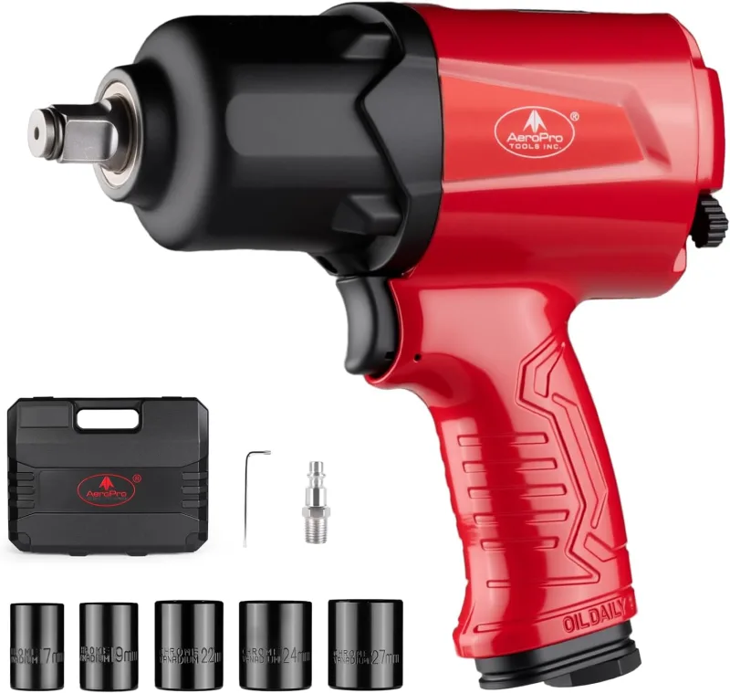 AEROPRO TOOLS 1/2" Aluminum Air Impact Wrench (A398), Double Hammer with Max Loosening Torque 1380 Ft. lb, Air Impact Gun, for Repair of