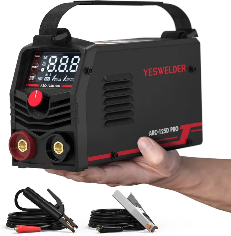 YESWELDER Mini Soldador Inverter Pantalla LED Grande, ARC LIFT TIG 2 en 1 Soldar de Electrodo, 230V Maquina de Soldar 125Amp, Hot Start,Anti-Stick,Arc Force,VRD,Portátil 235×94×130mm