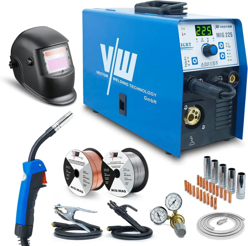 VECTOR WELDING MIG MAG 225A Welding Machine Filling Wire Welder Inverter Protective Welder with 225 Amp and Electrode Welding Function, Automobile. Wire Supply