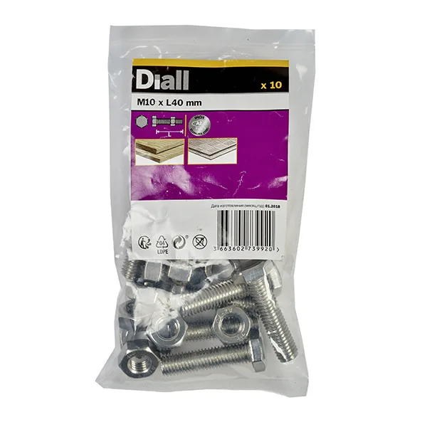 Tornillos métricos hexagonales inox diall 10x40 mm - pack de 10