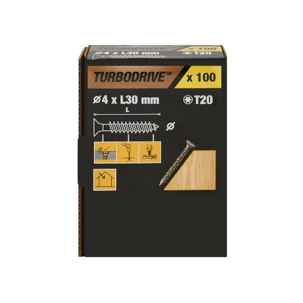 100 tornillos para madera tx premium 4x30 mm turbodrive