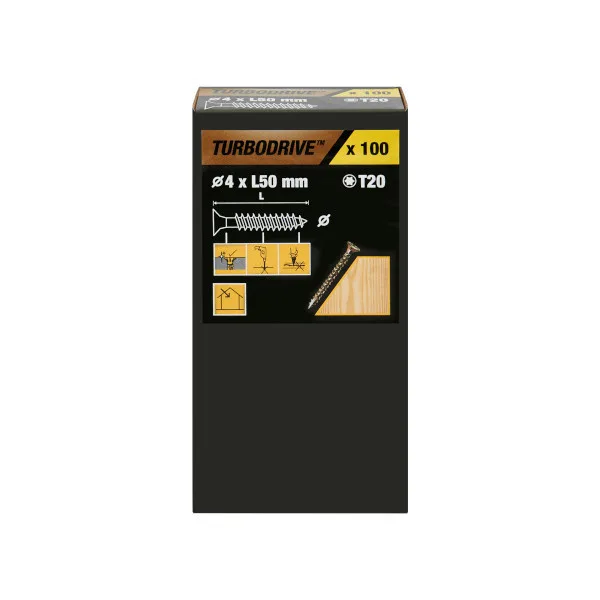 100 tornillos para madera tx premium 4x50 mm turbodrive